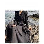 Dresses for Woman Party Single Breasted Autumn Winter Notched Collar Dress Elegant Vestidos High Waist Business Black