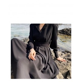 Dresses for Woman Party Single Breasted Autumn Winter Notched Collar Dress Elegant Vestidos High Waist Business Black